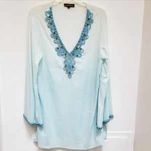 Khazanah Bejeweled in Shades of Aqua Blue Coverup